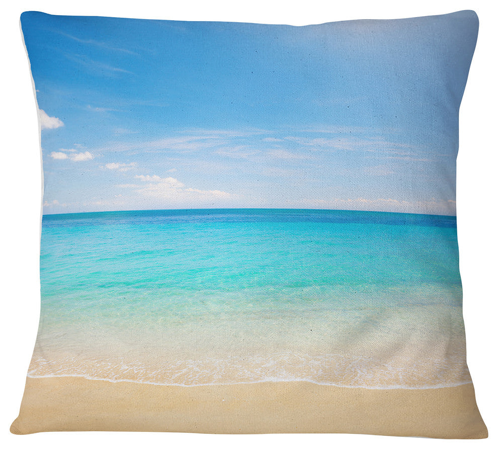 Bright Blue Tropical Beach Seashore Photo Throw Pillow, 18"x18"