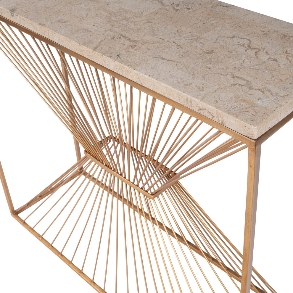 Butler Cosmo Fossil Stone and Metal Console Table