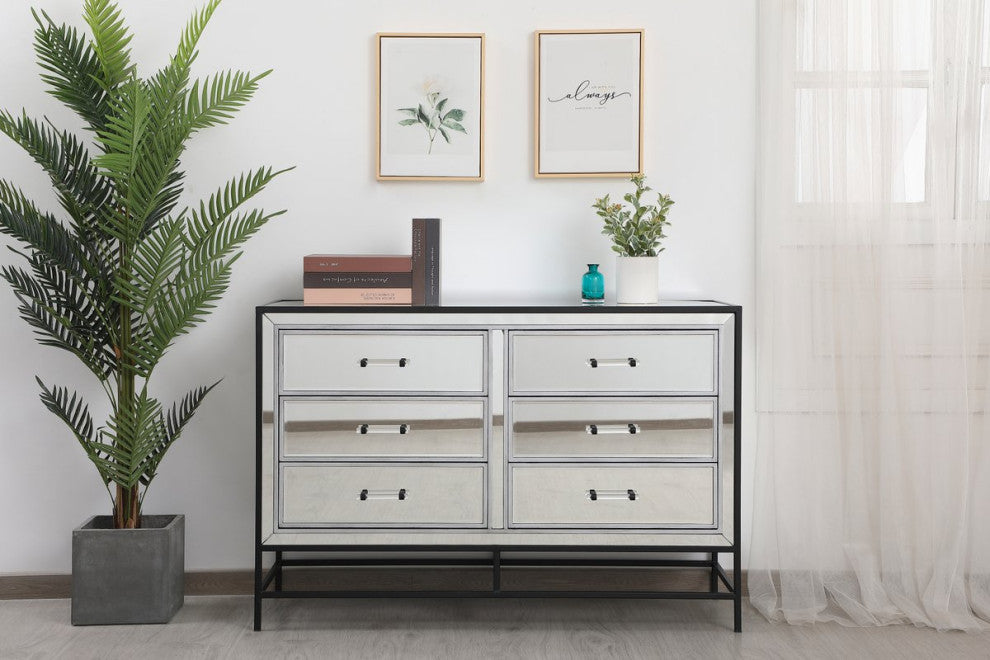 Bailee 34" Mirrored 5-Drawer Chest, Black