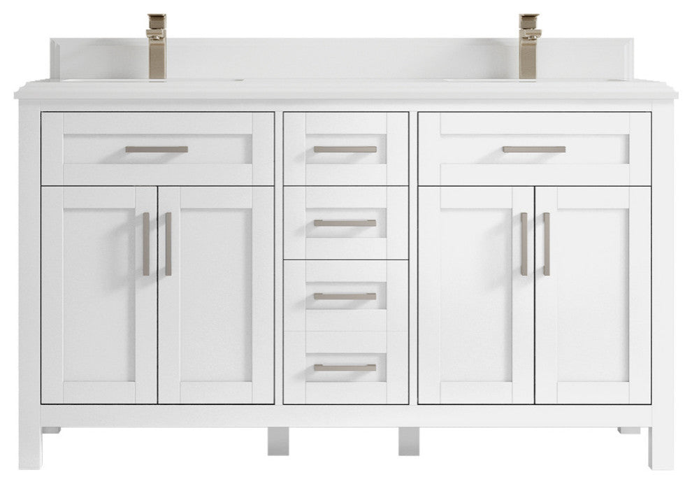 Cambridge 60 Double Bathroom Vanity in White 1.5" White Quartz