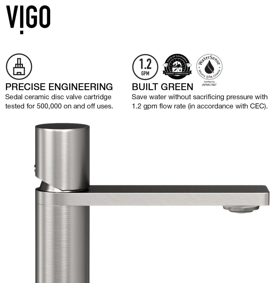 VIGO Gotham 12" H Single Handle Single Hole Bathroom Vessel Faucet, Brushed Nickel