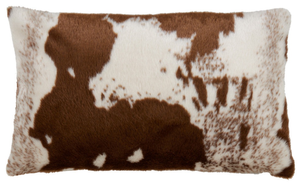 Urban Faux Cowhide Throw Pillow, Brown, 14"x22", Down Filled