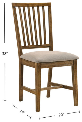 Set of 2 Upholstered Side Chair, Tan/Weathered Oak