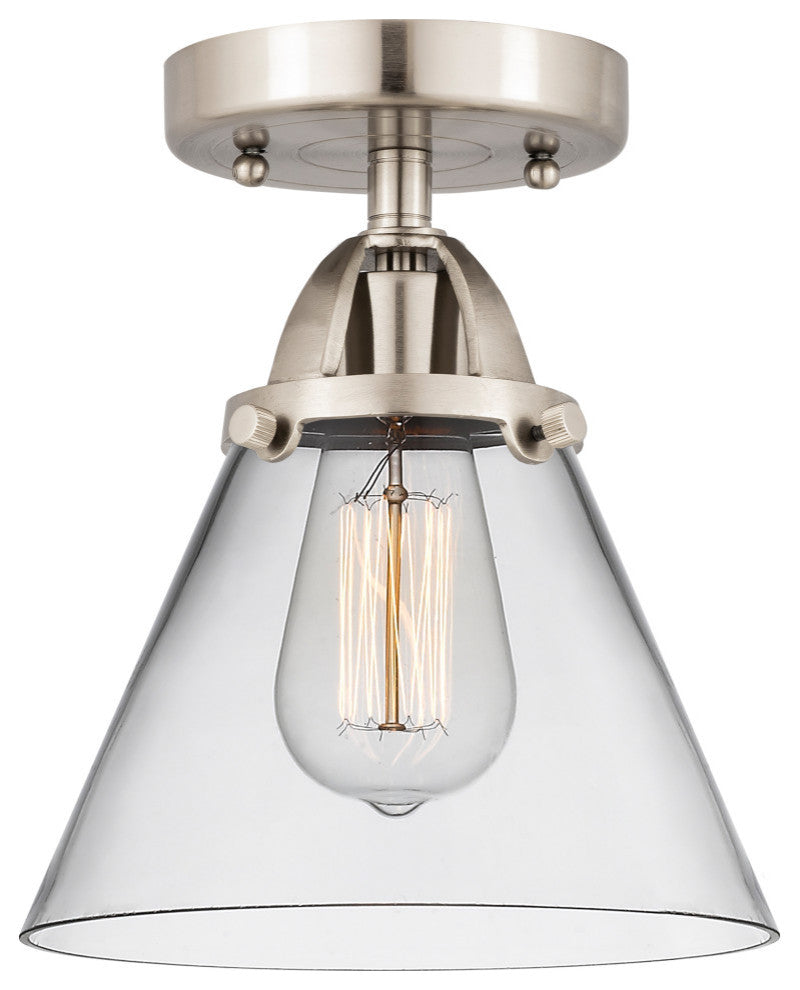 Large Cone Semi-Flush Mount, Brushed Satin Nickel, Clear, Clear
