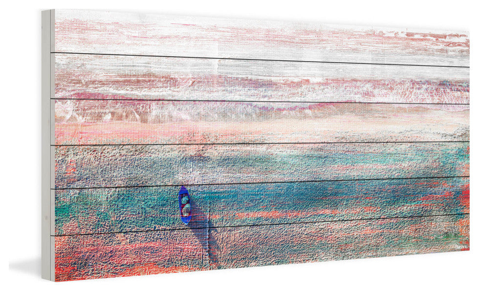 "Sitting Boat" Painting Print on White Wood, 40"x20"