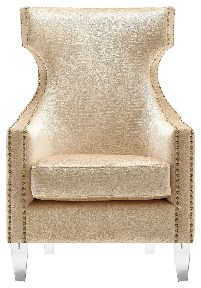 TOV Furniture Gramercy Gold Croc Velvet Wing Chair