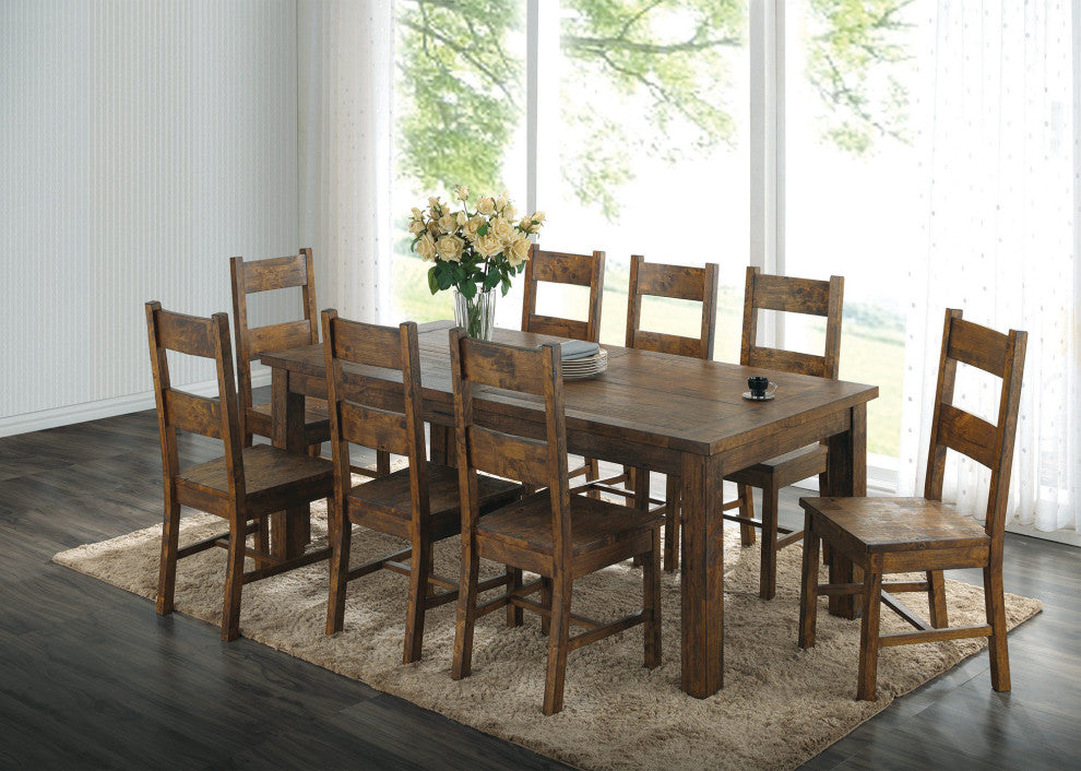 Set of 2 Wood Dining Chairs, Rustic Golden Brown