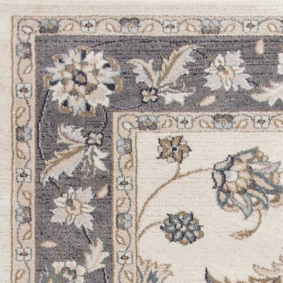 HomeRoots 8'x10' Ivory Grey Machine Woven Floral Traditional Indoor Area Rug