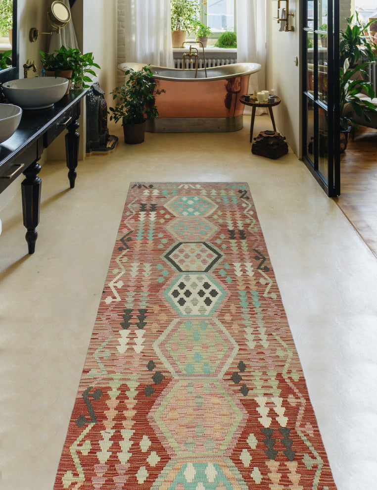 Sun Faded Flatweave Ronna Red/Ivory Runner, 2'9x9'7