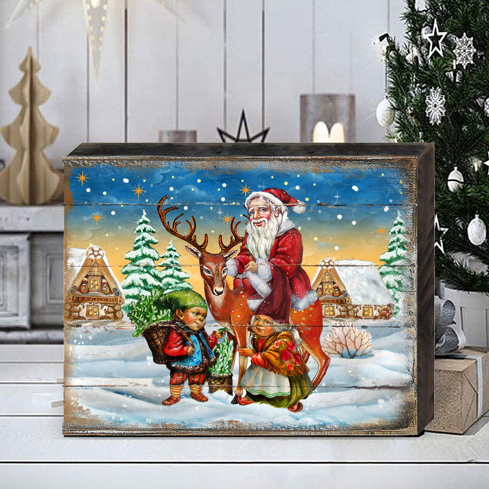 Vintage Reindeer Ride Santa Wooden Wall Art, Medium 18x12