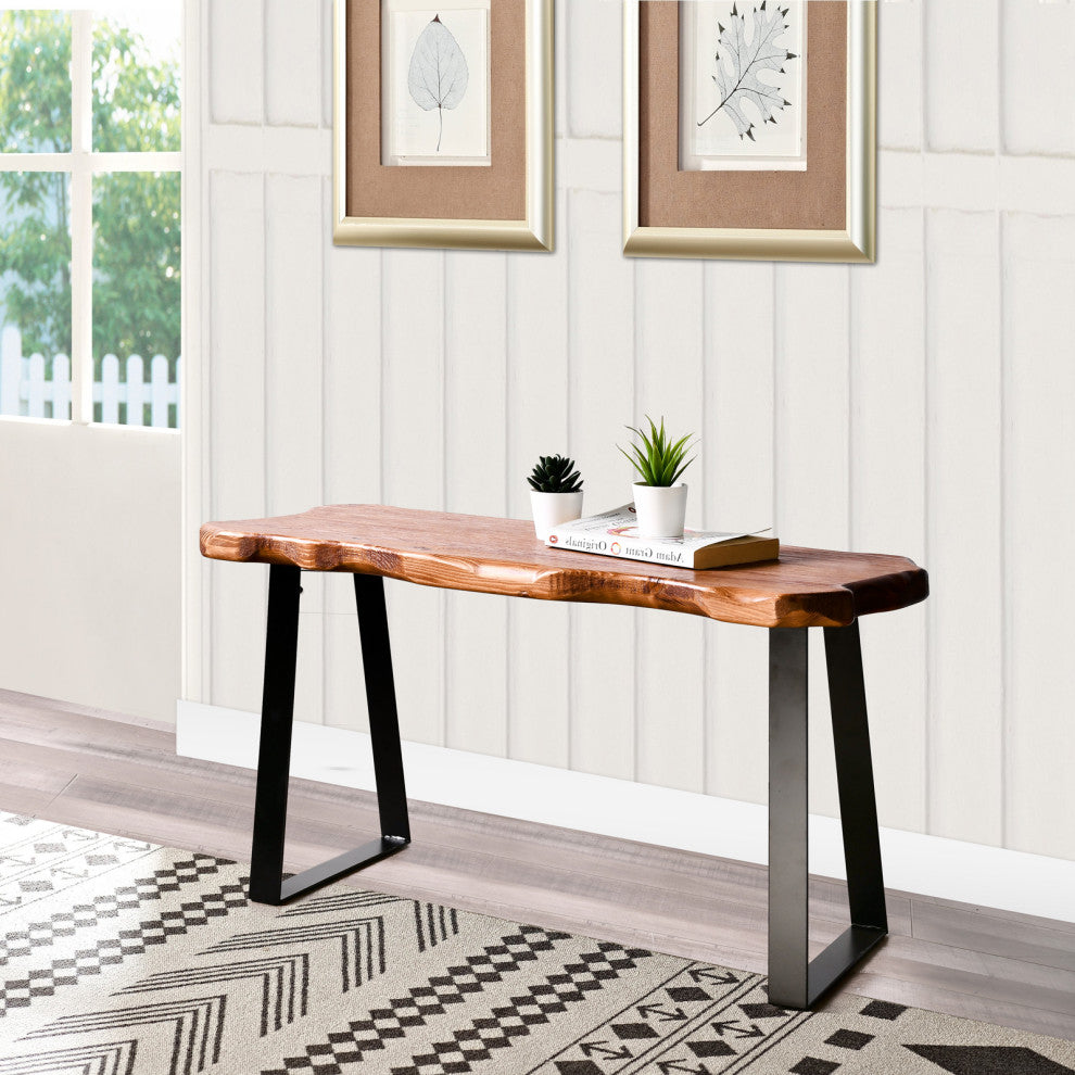 WELLAND Wood Entryway Bench With Metal Legs