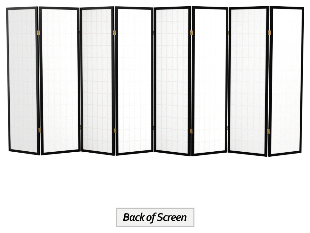 5' Tall Window Pane Shoji Screen, Black, 8 Panels