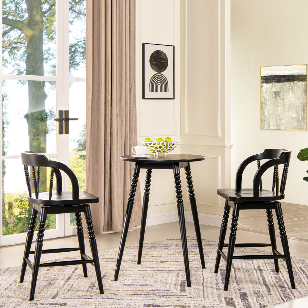Breda 25" Counter-Height Round Bistro 3-Piece Dining Set, Black