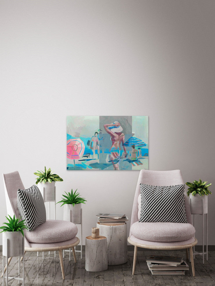 "Striped Bikini" Painting Print on Wrapped Canvas, 60"x40"