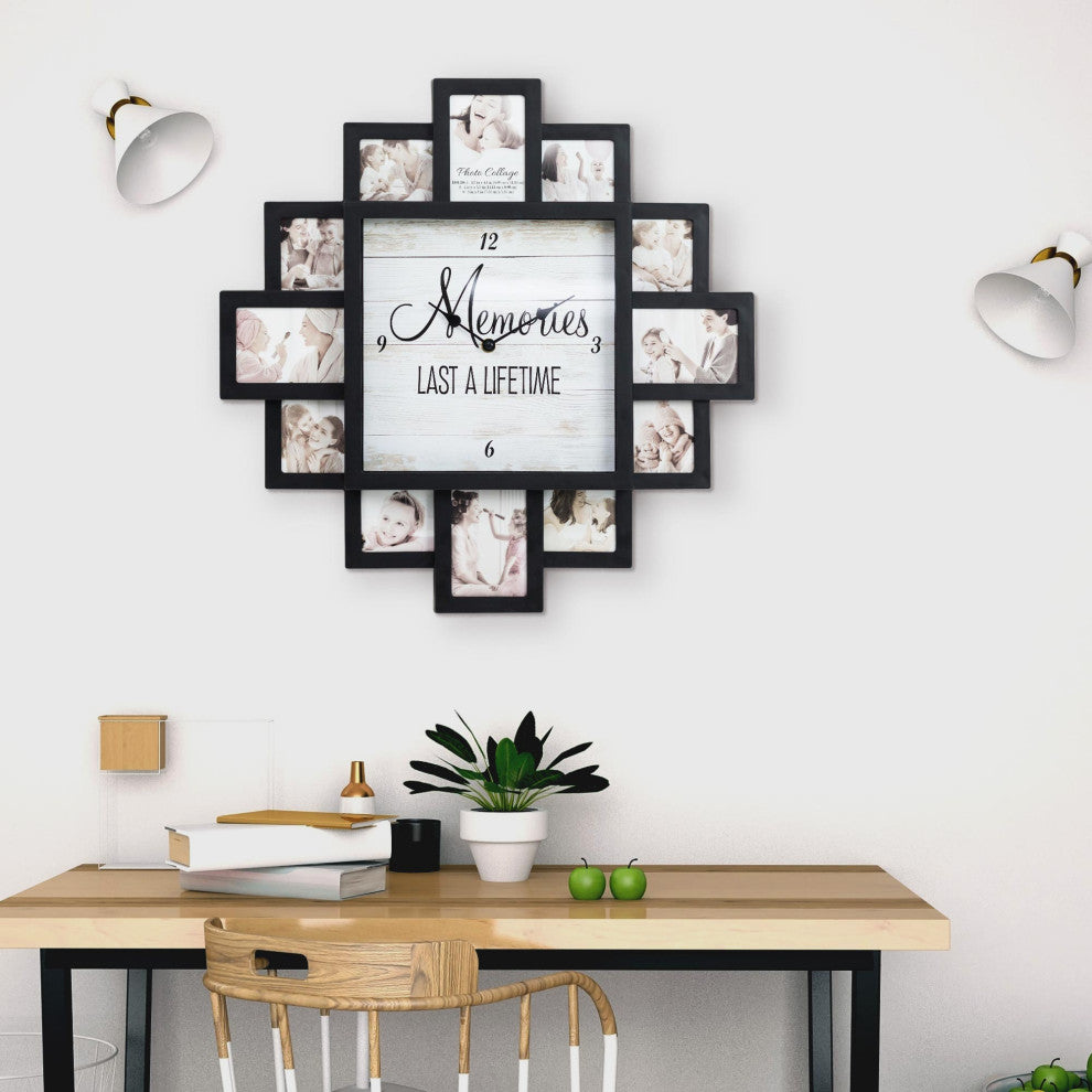Black  "Lifetime Memories" Picture Frame Collage Wall Clock