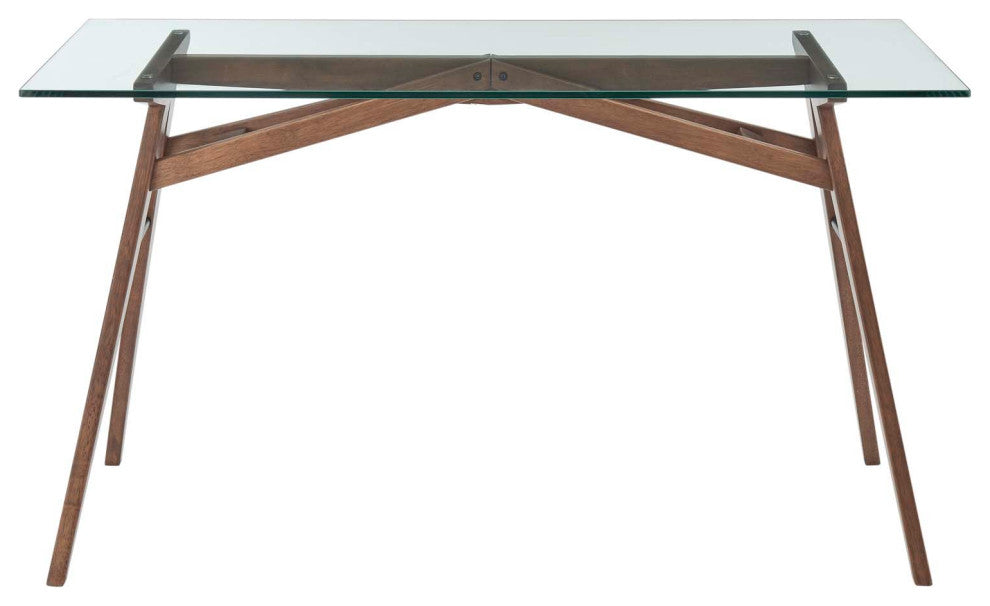 Computer Work Desk, Natural, Wood, Glass, Modern, Mid Century Home Office