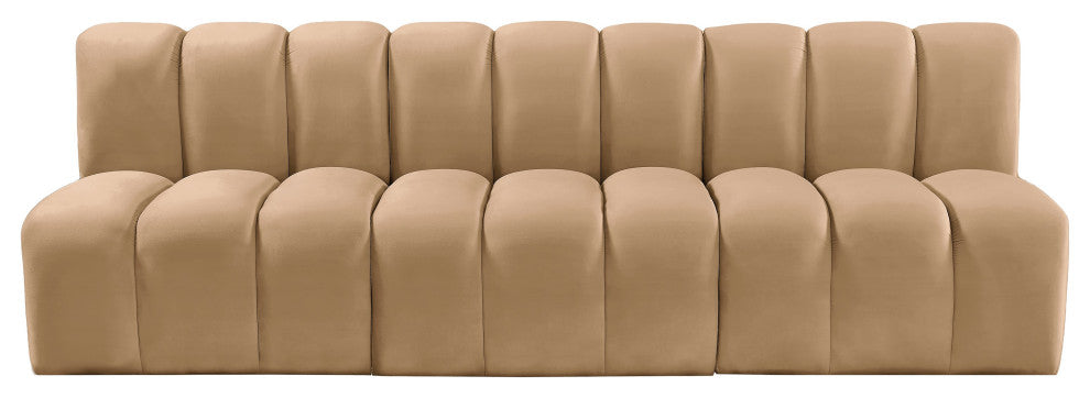 Arc Velvet Upholstered 3-Pc. Modular Sofa, Camel
