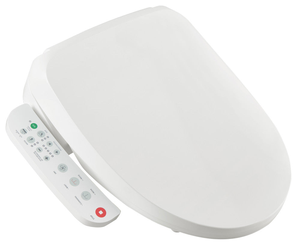 Electric Heated Smart Toilet Bidet Seat With Side Control Panel, Warm Air Dryer
