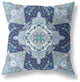 16" Indigo Blue Boho Floral Geo Suede Throw Pillow