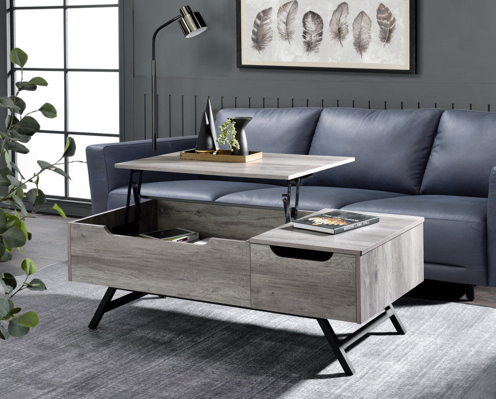 1 Drawer Coffee Table, Gray Oak and Black