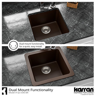 Karran Undermount Quartz Composite 17" Bar Single Bowl Sink, Brown