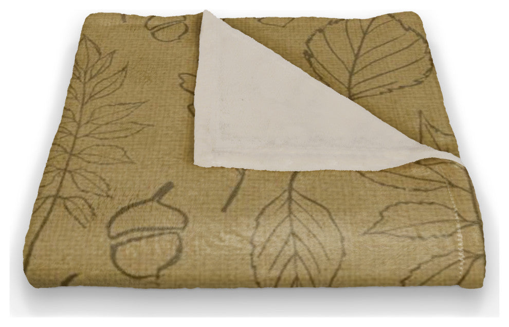 Mustard Yellow Leaf Pattern 50x60 Coral Fleece Blanket