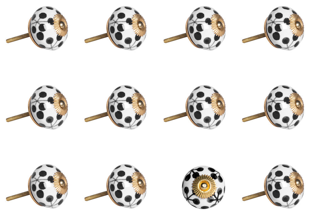 Knob-It Vintage Handpainted Ceramic Knobs, Set of 12, Cream/Burgundy/Yellow