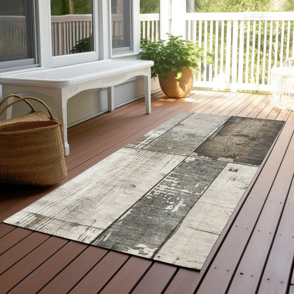 Machine Washable Indoor/Outdoor Chantille ACN1877 Taupe 2'3" x 7'6" Runner Rug