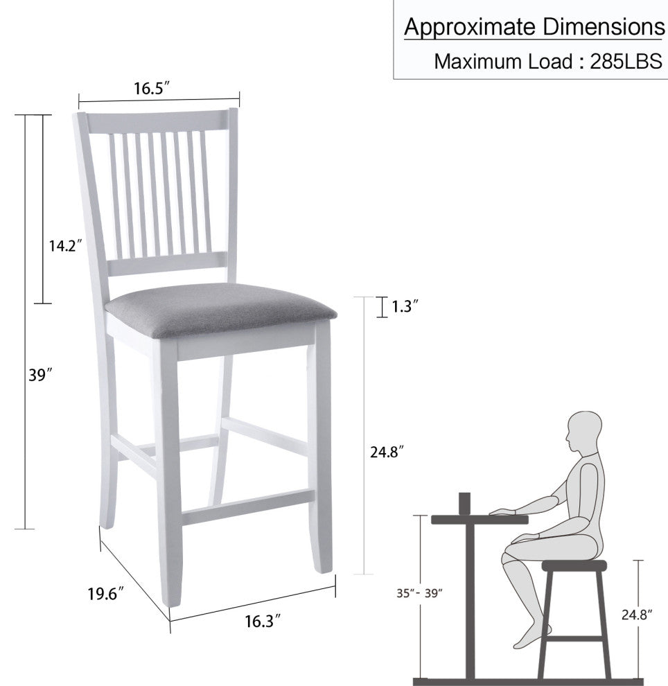 Set of 2 Slat-Back Padded Wood Counter Stools, White