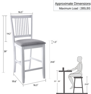 Set of 2 Slat-Back Padded Wood Counter Stools, White