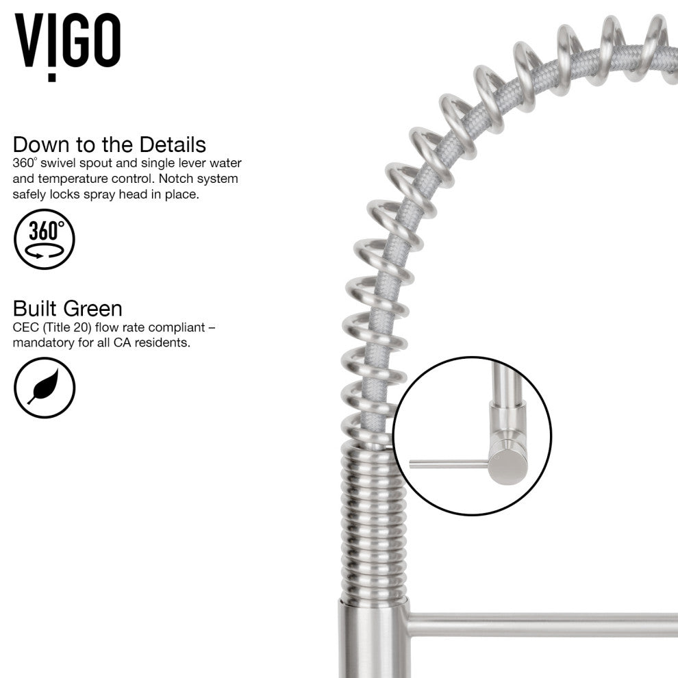 VIGO Laurelton 22" H Single Handle Pull-Down Sprayer Kitchen Faucet, Stainless Steel, With Soap Dispenser