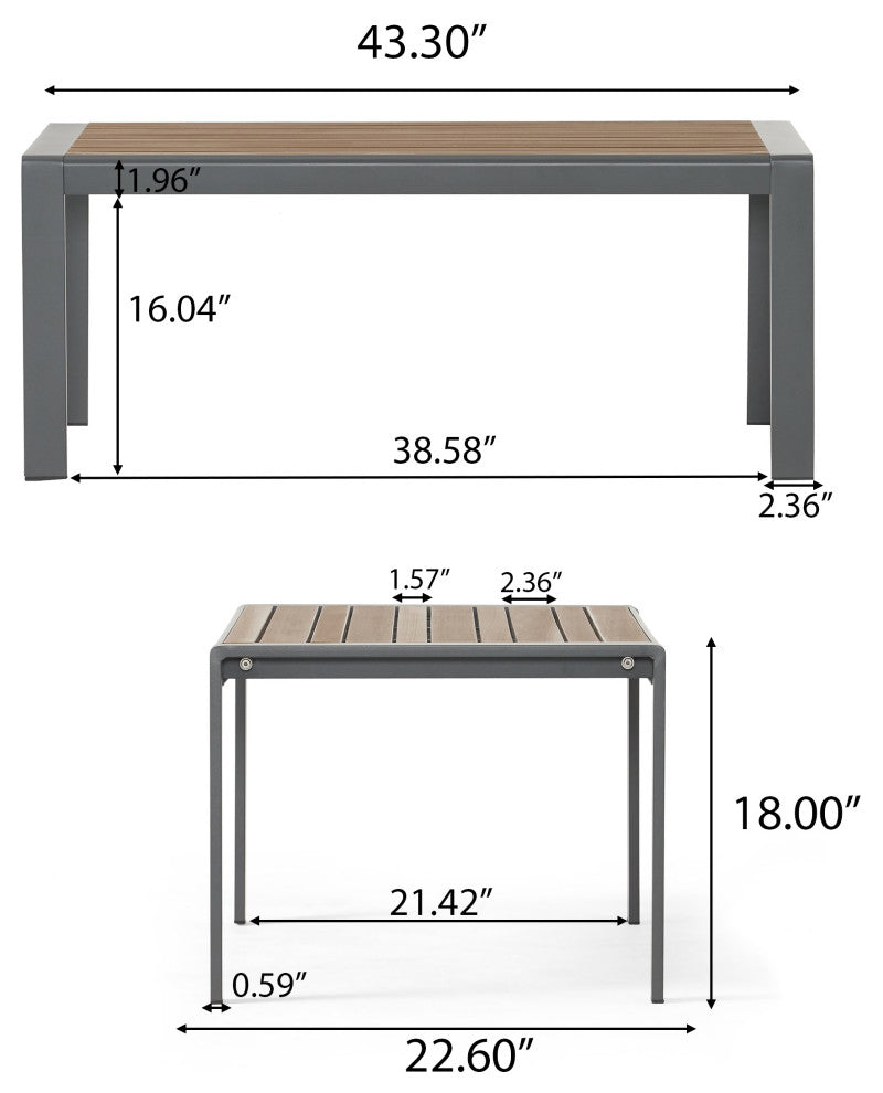 Trimble Outdoor Aluminum Coffee Table, Gray and Brown