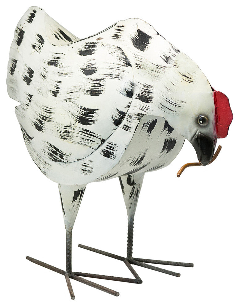 Metal Chicken with Worm Garden Statue