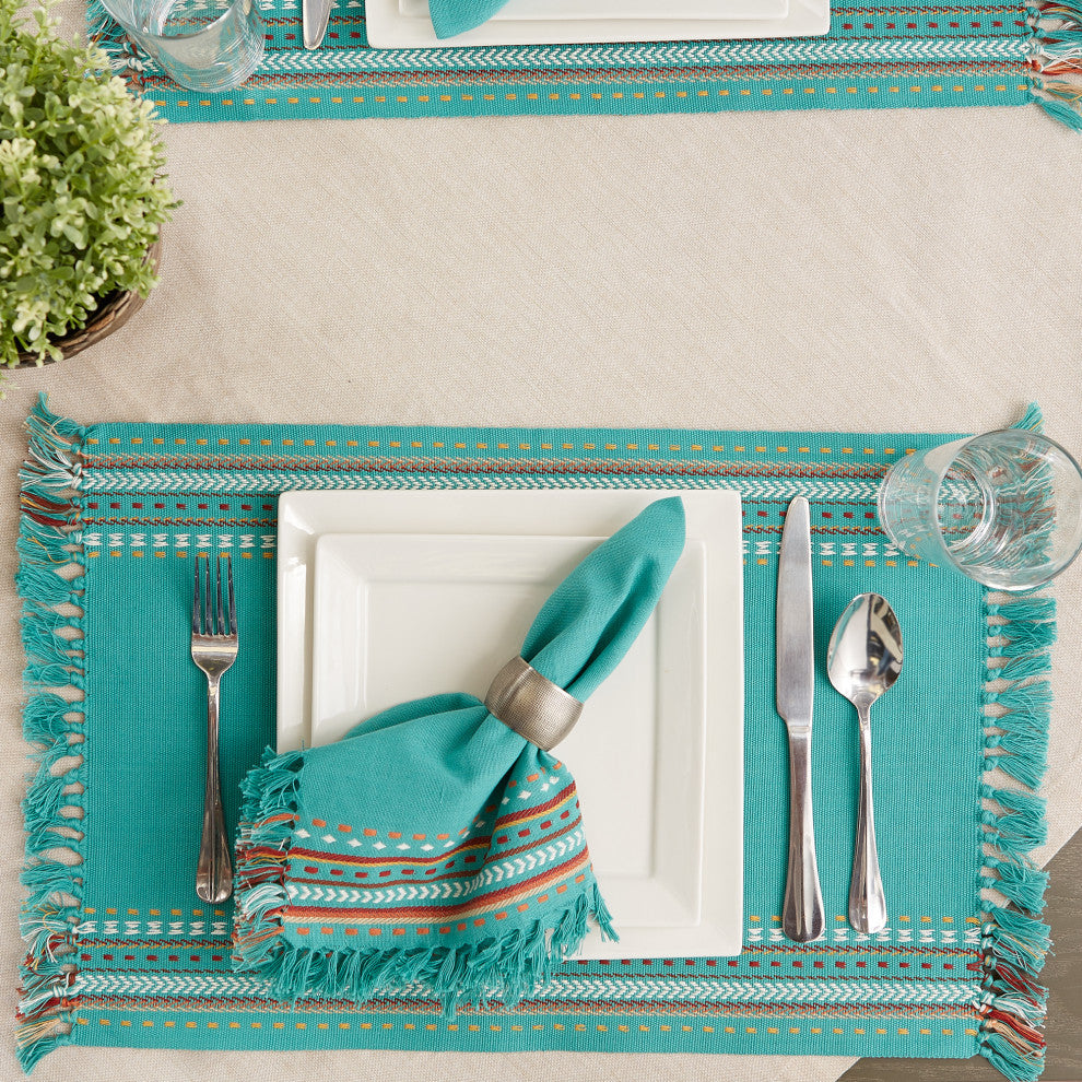 Agate Blue Hacienda Stripe Fringed Napkin Set of 6