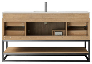 Alistair Vanity, North American Oak, Matte Black Hardware, 60" Single Sink, With Mirror