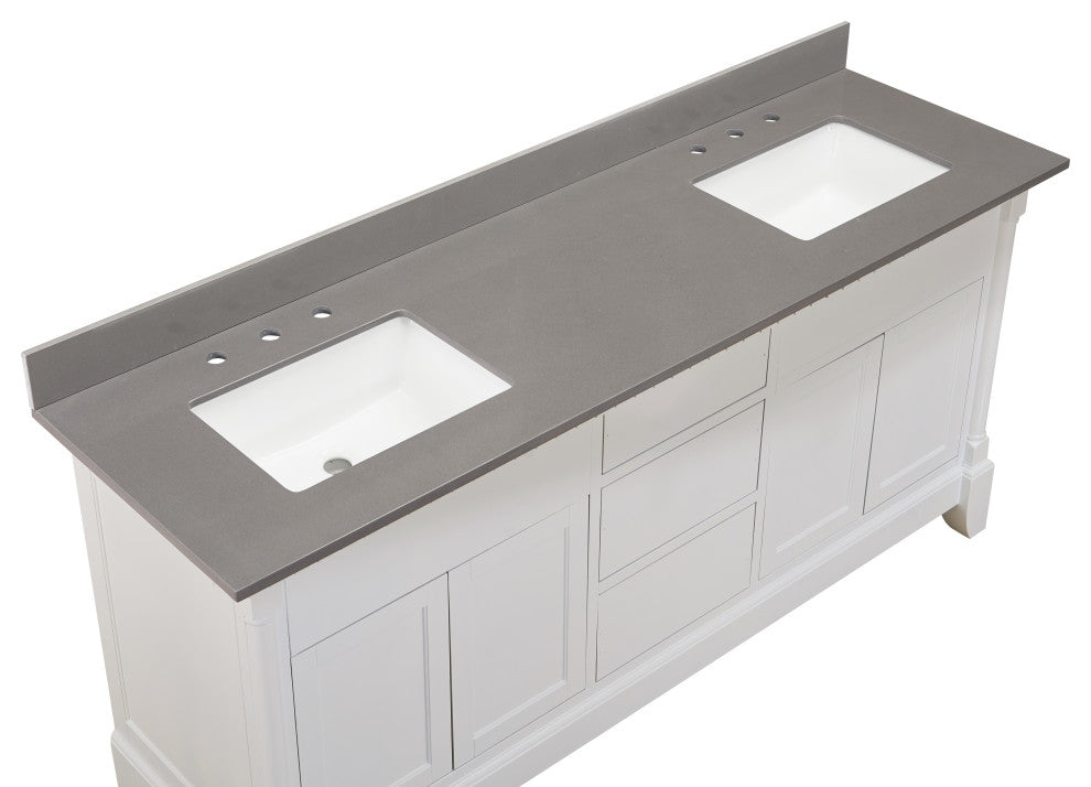 Madrid Bathroom Vanity Countertop, Concrete Gray With White Sink, 73"