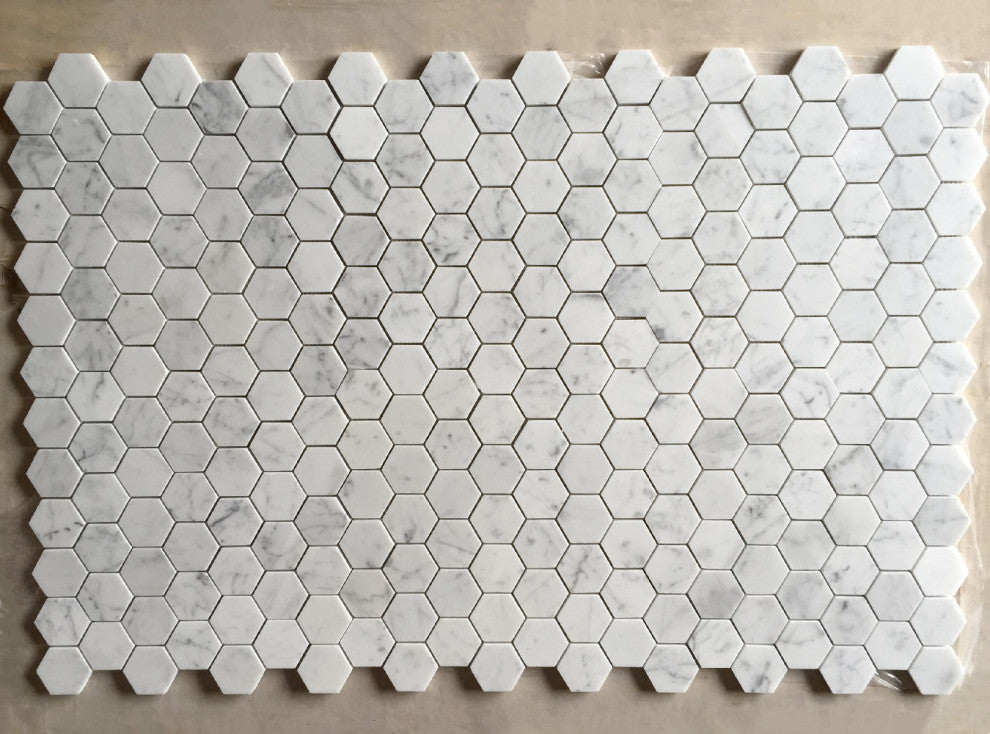 Carrara White Marble 2" Hexagon Mosaic Tile Venato Carrera Honed, 1 sheet