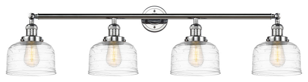 Large Bell 4 Light Bath Vanity Light, Polished Chrome, Clear Deco Swirl