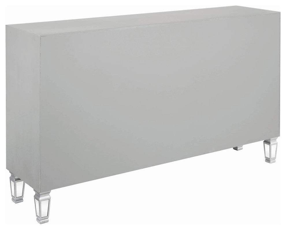 Benzara BM206567 Wood/Mirror Accent Cabinet With 2 Drawers/2 Doors, Silver
