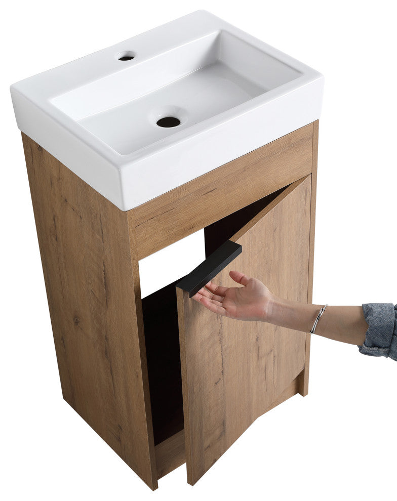 18x15., Bath Vanity, Imitative Oak With White Ceramic Top and Basin