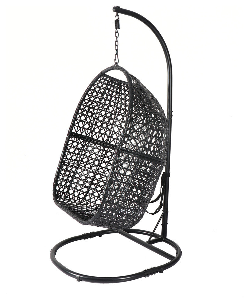 Outdoor Rattan Swing Chair Hanging Egg Chair With Cushion, Red