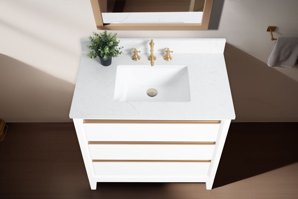 Vanity Art Bathroom Vanity With Sink, White, 36" Single