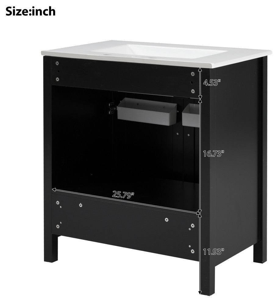 30 Inch Bathroom Vanity with Ceramic Sink and Ample Storage, Black