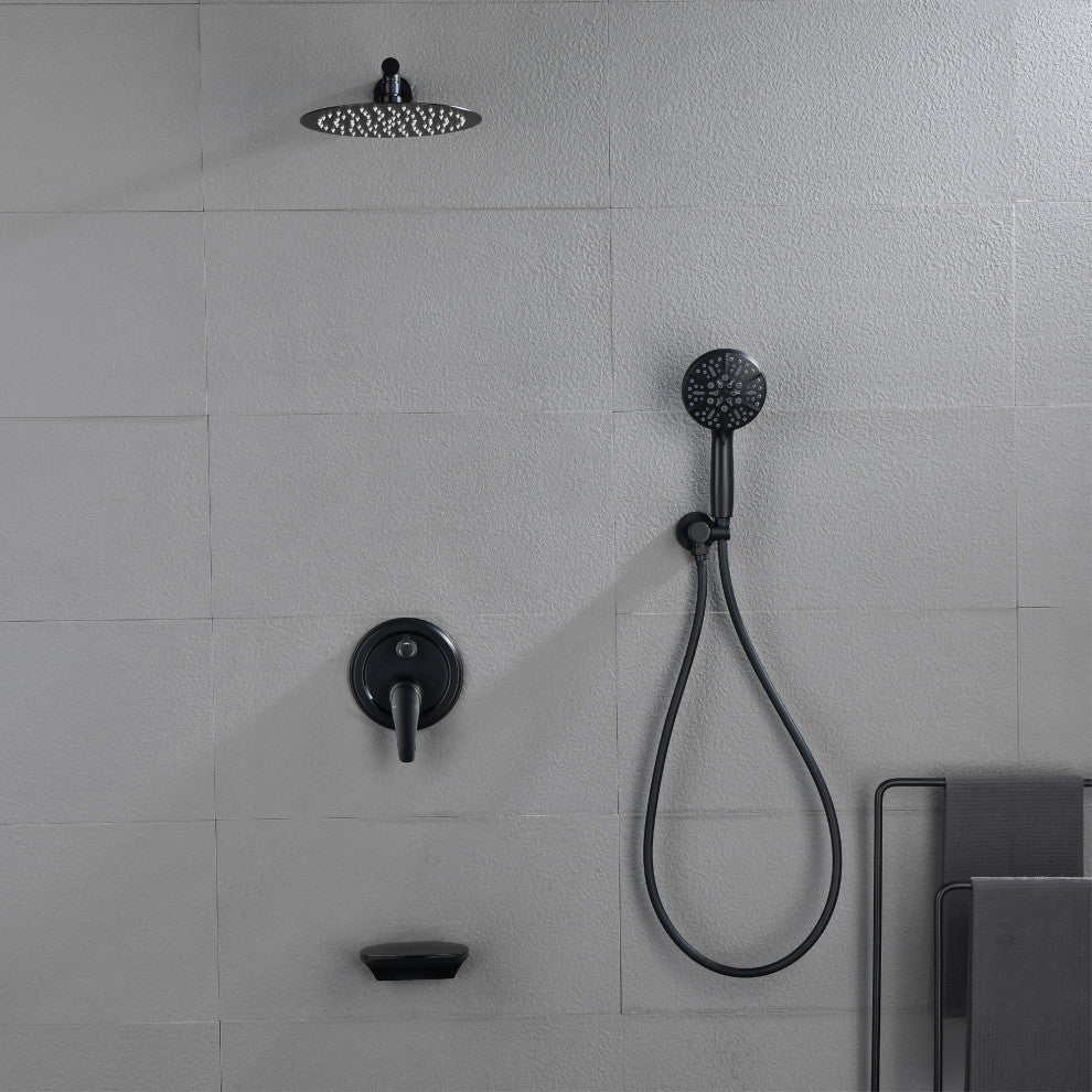 Wellfor Shower Faucet Set, 10" Ceiling Shower Head, Handheld Shower, Tub Spout, Matte Black