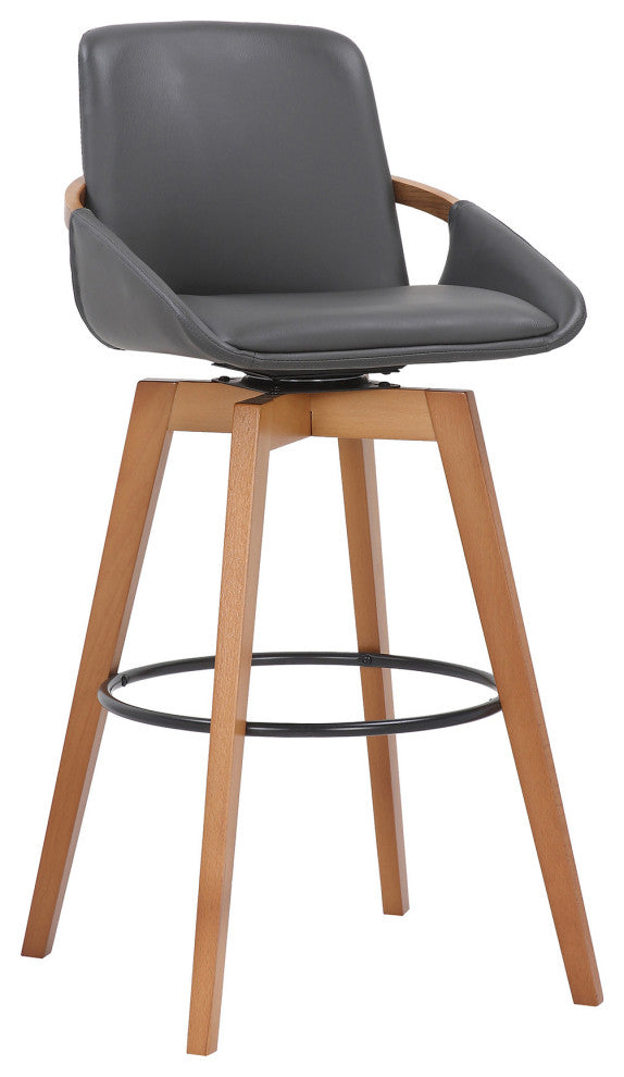 30" Luxurious Gray Faux and Walnut Wood Swivel Bar Stool
