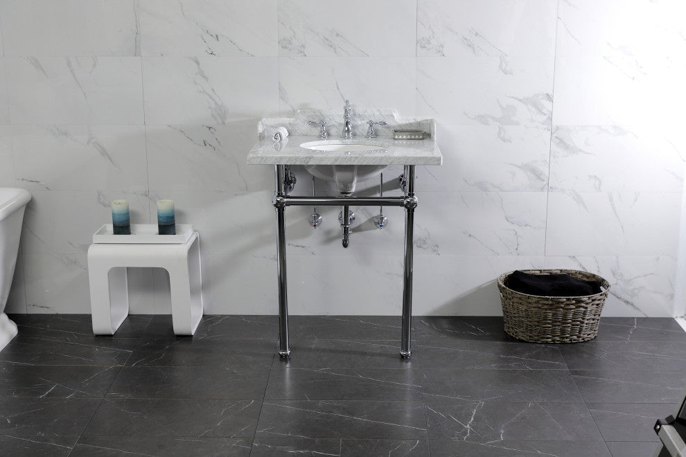 Kingston Brass LMS30MB1 30" Carrara Marble Console Sink, Legs