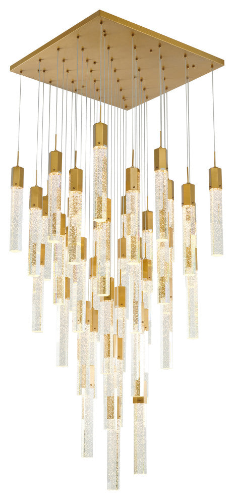 25-Light Gold Metal Chandelier With Clear Bubble Crystal Accents