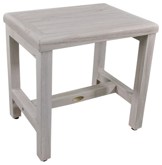 Compact Rectangular Teak Shower Or Outdoor Bench In Driftwood Finish
