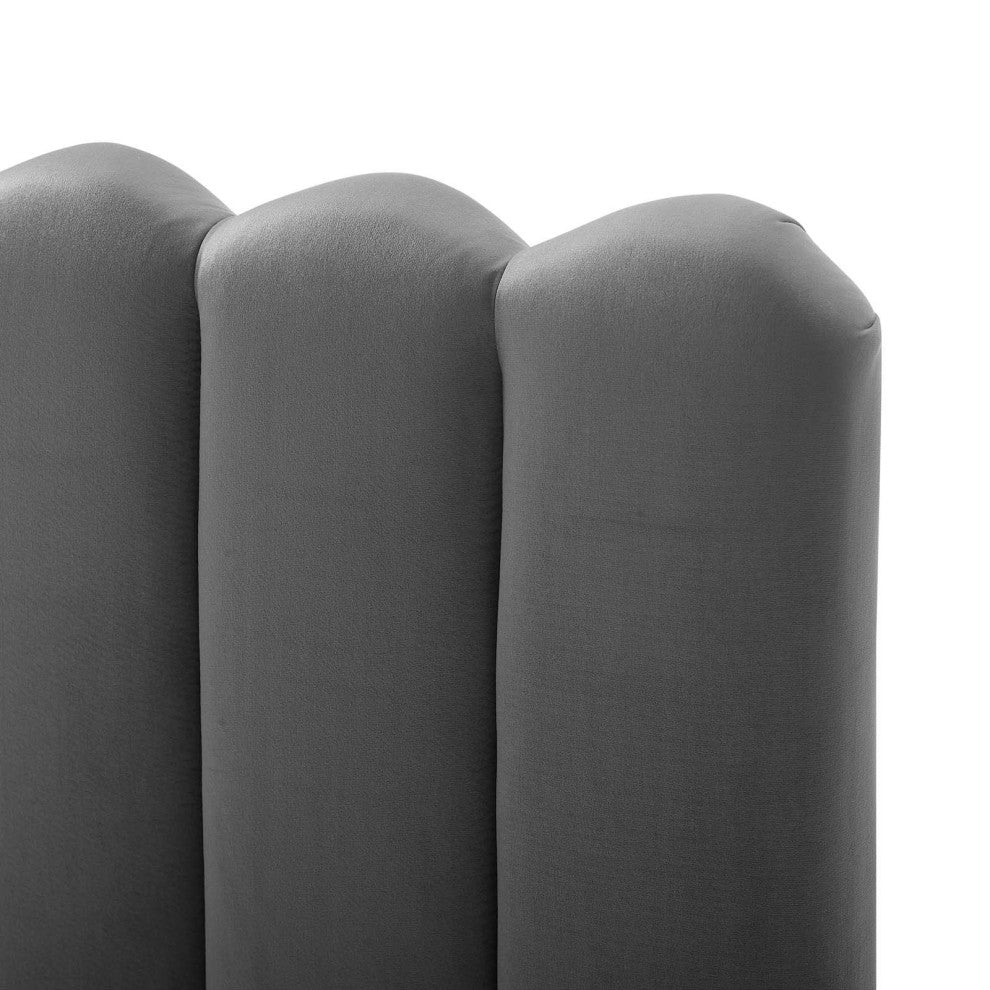 Headboard, Full Queen Size, Velvet, Dark Gray, Modern Contemporary, Bedroom
