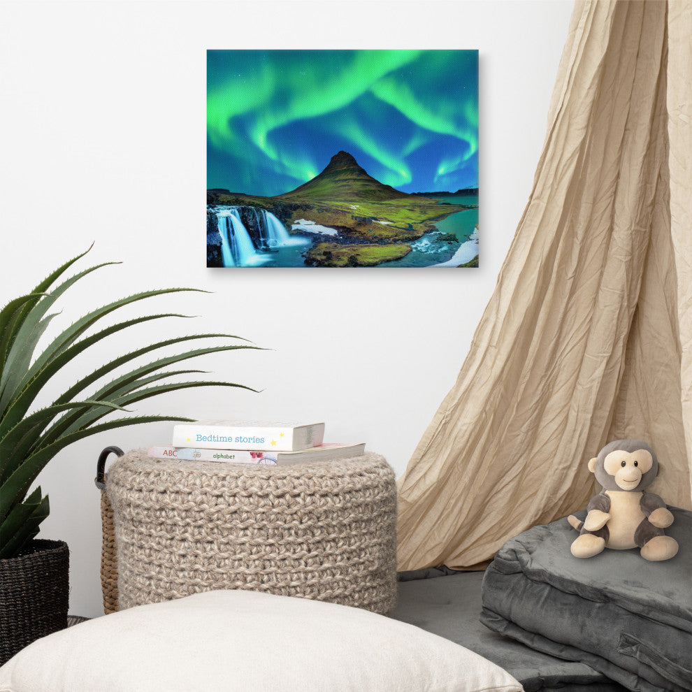 Winter Mountain Northern Lights Landscape Photo Canvas Wall Art Prints, 16" X 20"